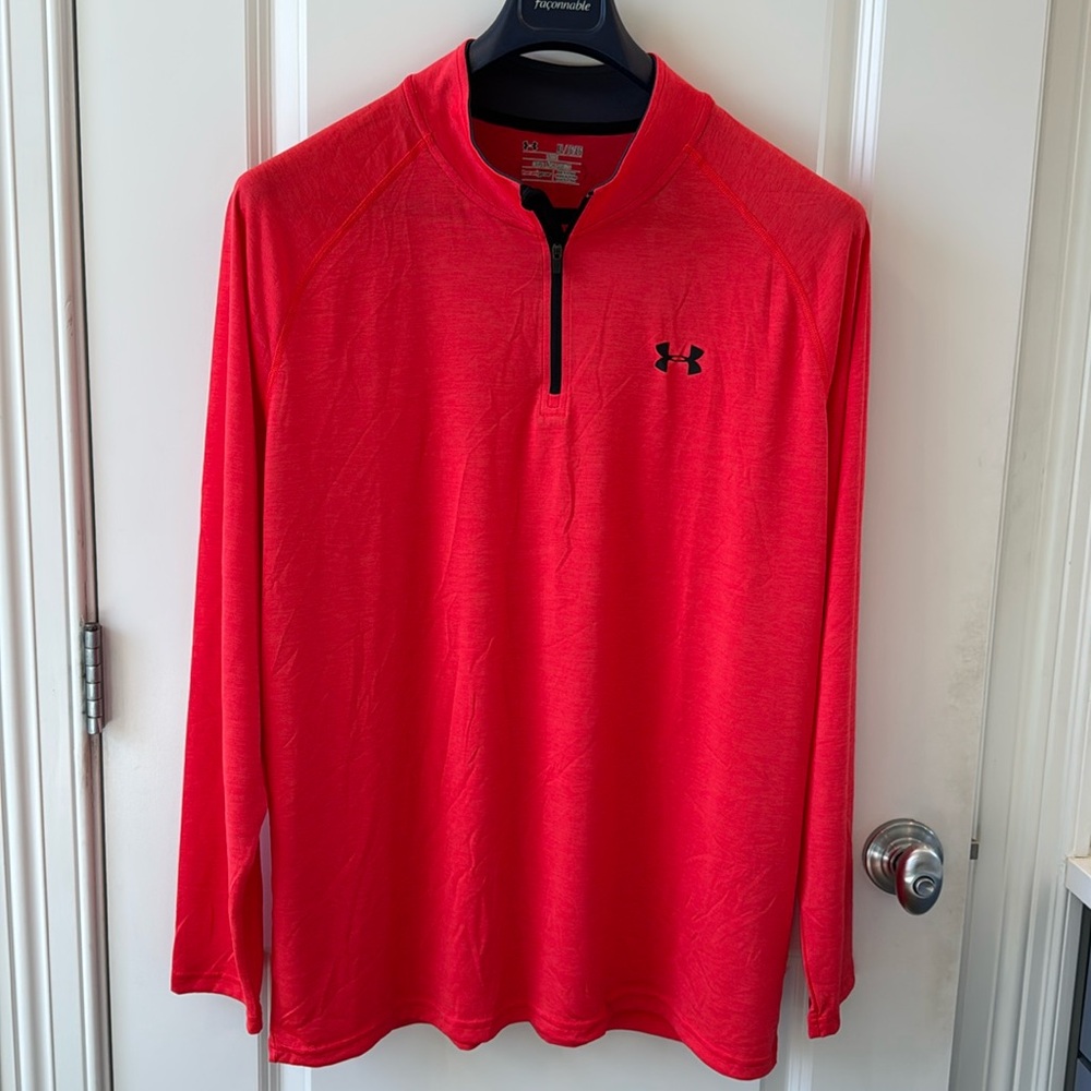 Under Armour 1/4 Zip Men’s XL Loose Fit Coral Red